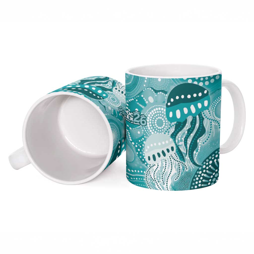 NAIDOC Deadly 50 Years Ceramic Mug Jellyfish Aboriginal Culture Inspired Turquoise