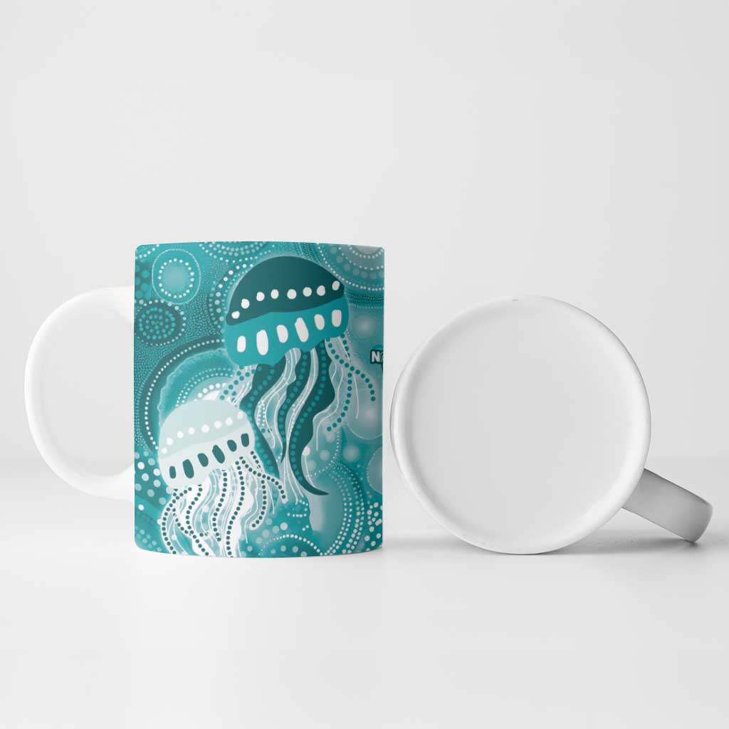 NAIDOC Deadly 50 Years Ceramic Mug Jellyfish Aboriginal Culture Inspired Turquoise