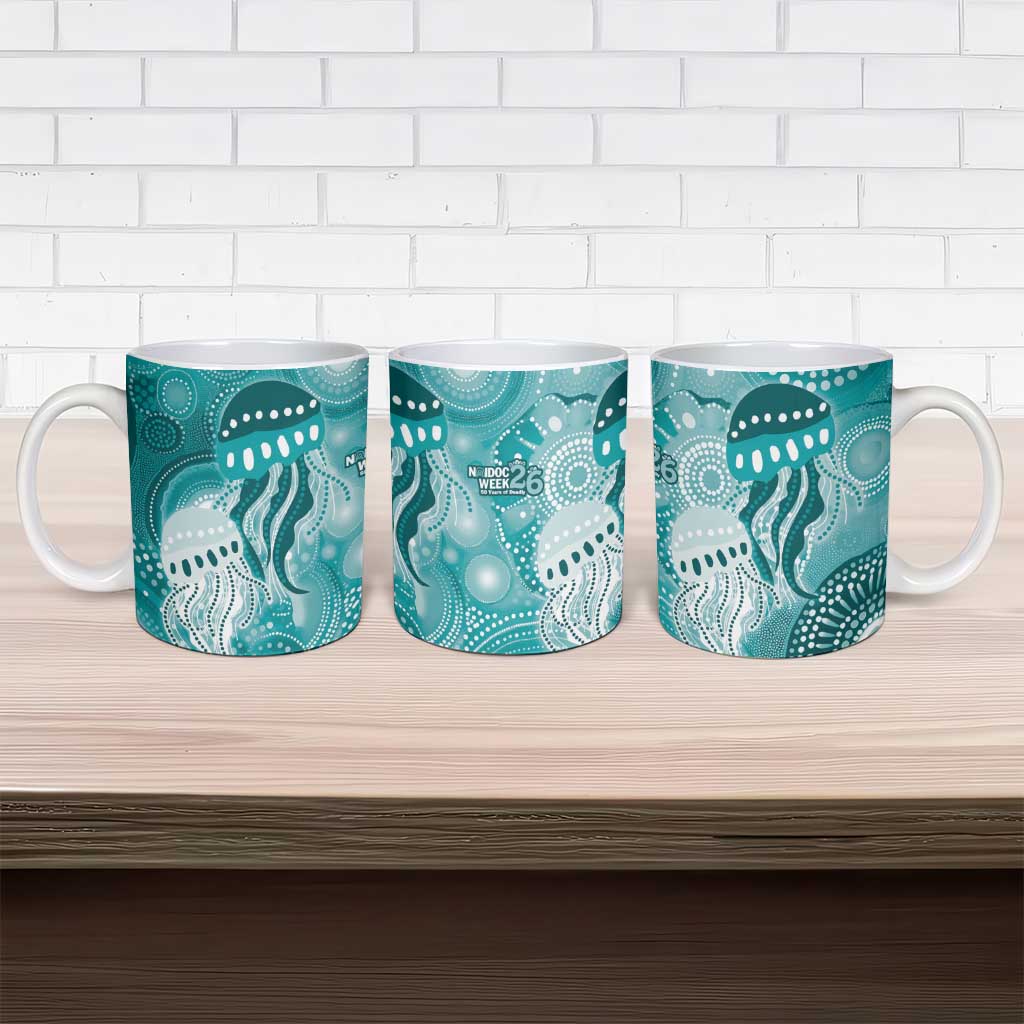 NAIDOC Deadly 50 Years Ceramic Mug Jellyfish Aboriginal Culture Inspired Turquoise