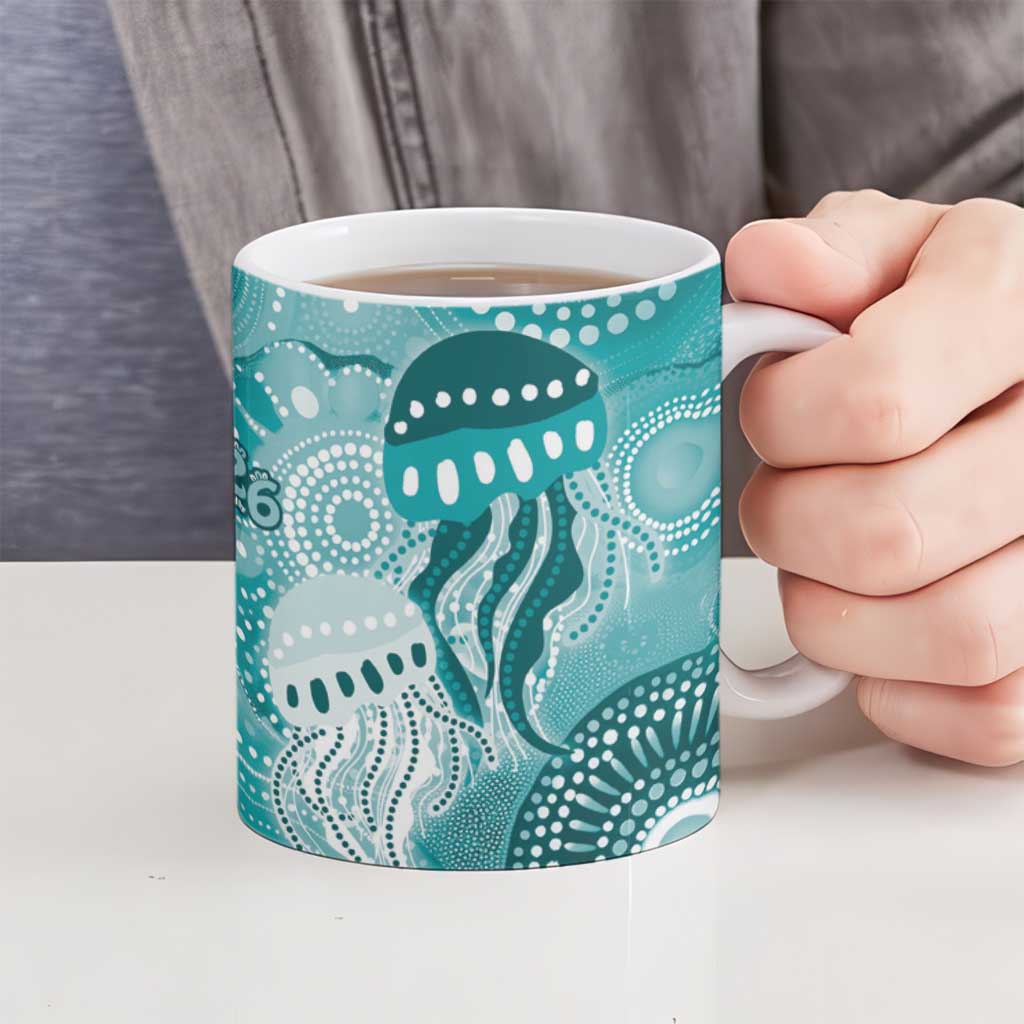 NAIDOC Deadly 50 Years Ceramic Mug Jellyfish Aboriginal Culture Inspired Turquoise