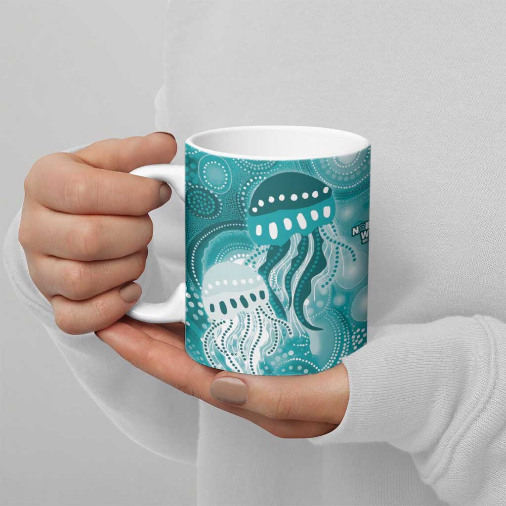 NAIDOC Deadly 50 Years Ceramic Mug Jellyfish Aboriginal Culture Inspired Turquoise