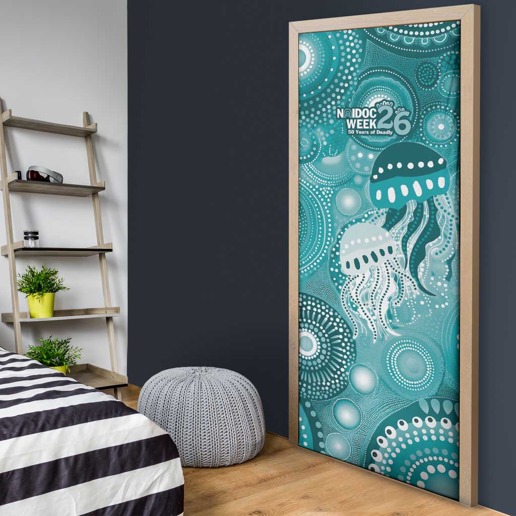 NAIDOC Deadly 50 Years Door Cover Jellyfish Aboriginal Culture Inspired Turquoise