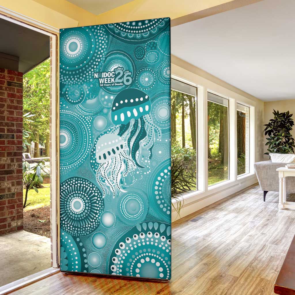 NAIDOC Deadly 50 Years Door Cover Jellyfish Aboriginal Culture Inspired Turquoise