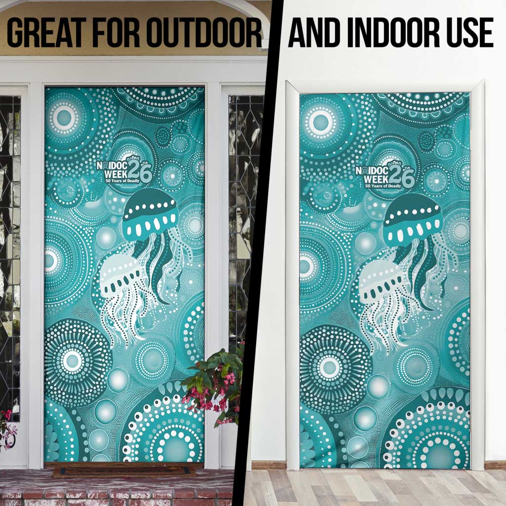 NAIDOC Deadly 50 Years Door Cover Jellyfish Aboriginal Culture Inspired Turquoise