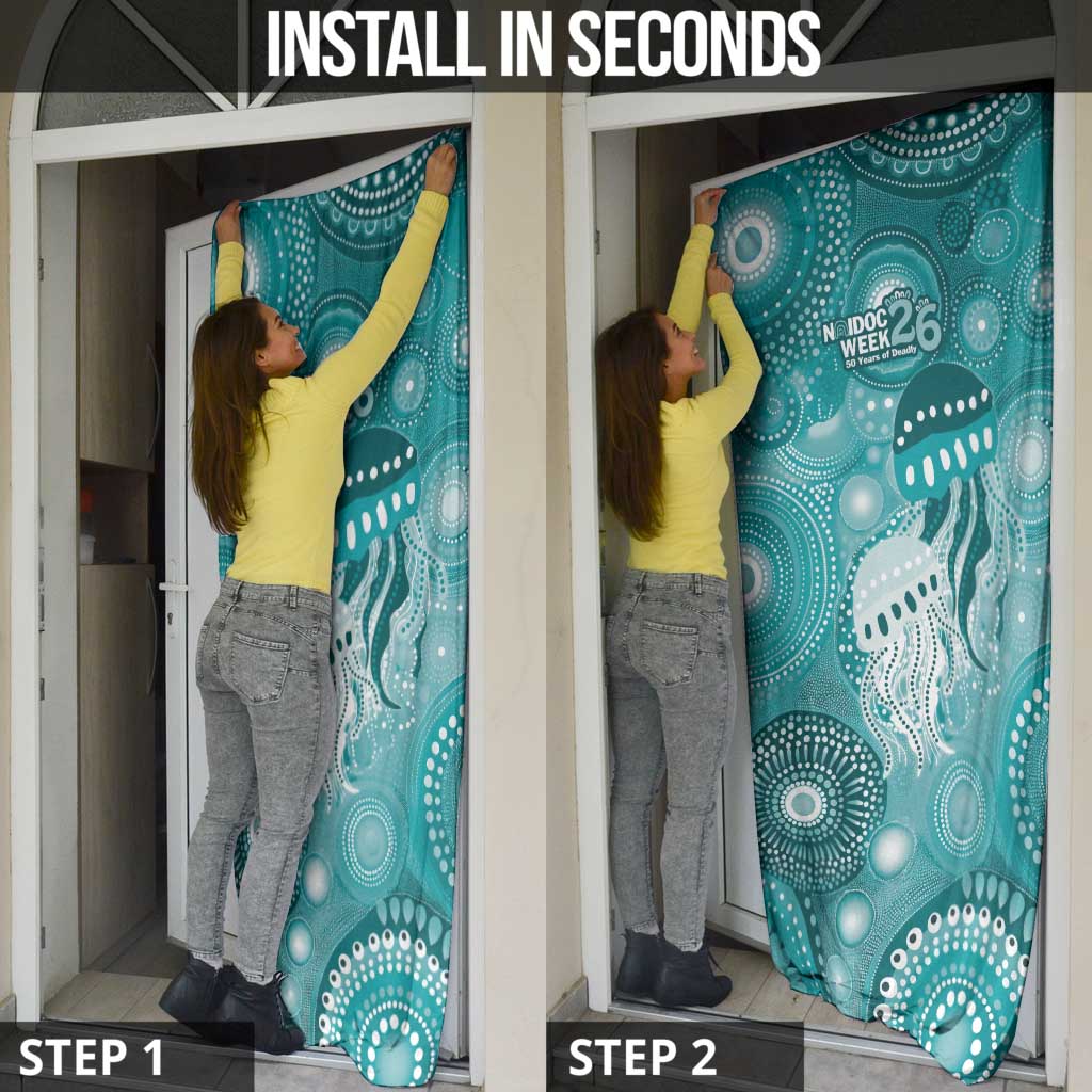 NAIDOC Deadly 50 Years Door Cover Jellyfish Aboriginal Culture Inspired Turquoise
