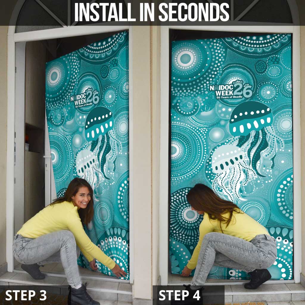 NAIDOC Deadly 50 Years Door Cover Jellyfish Aboriginal Culture Inspired Turquoise