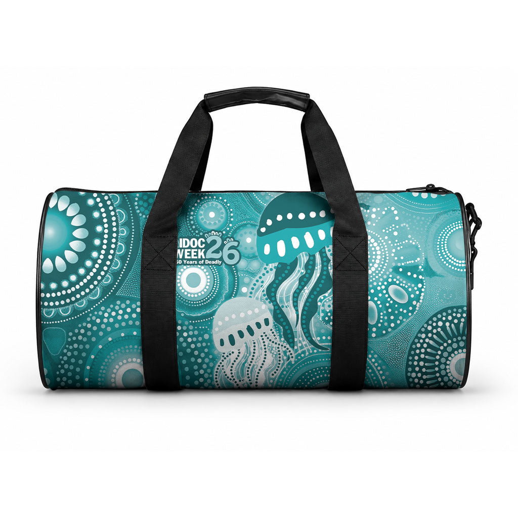 NAIDOC Deadly 50 Years Duffle Bag Jellyfish Aboriginal Culture Inspired Turquoise