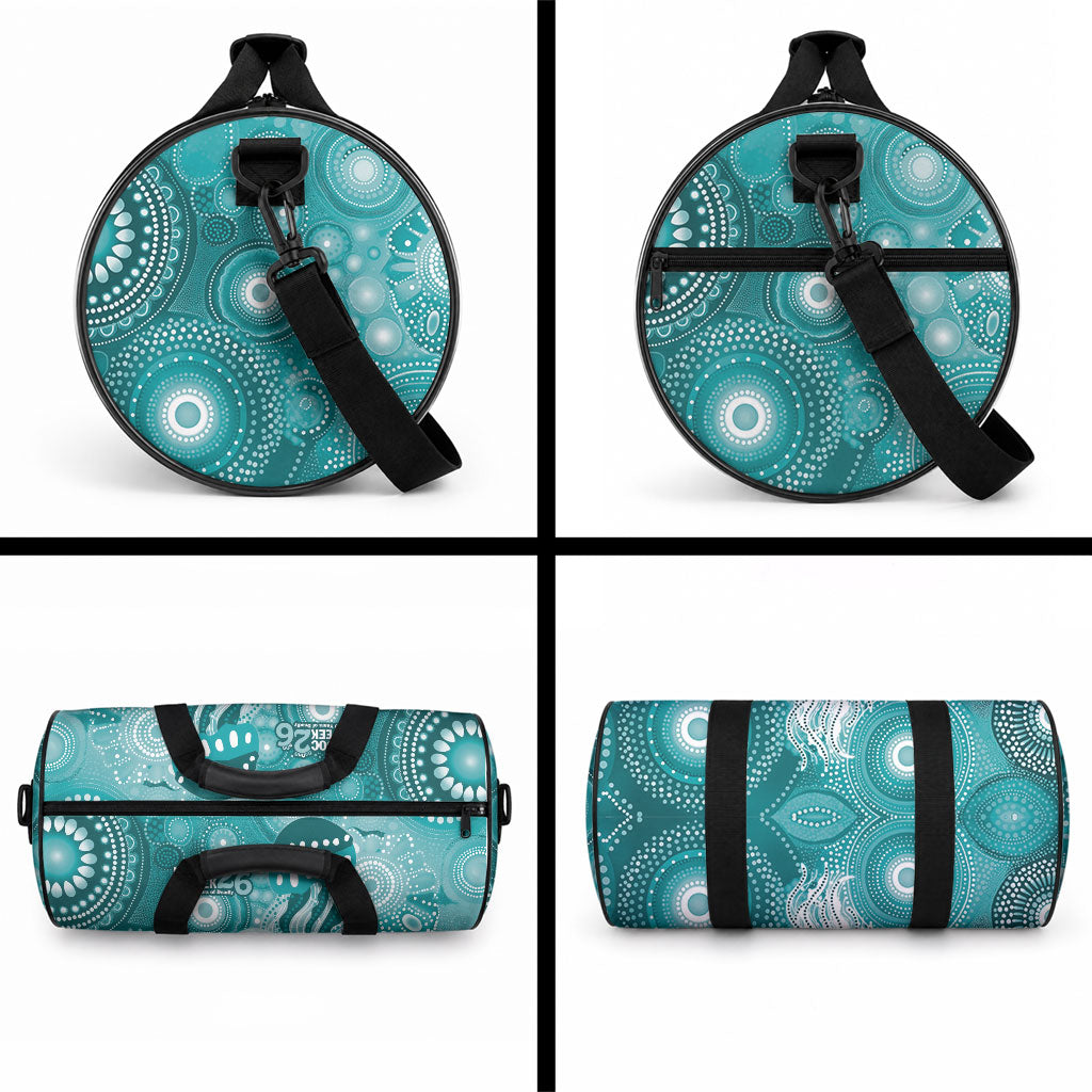NAIDOC Deadly 50 Years Duffle Bag Jellyfish Aboriginal Culture Inspired Turquoise