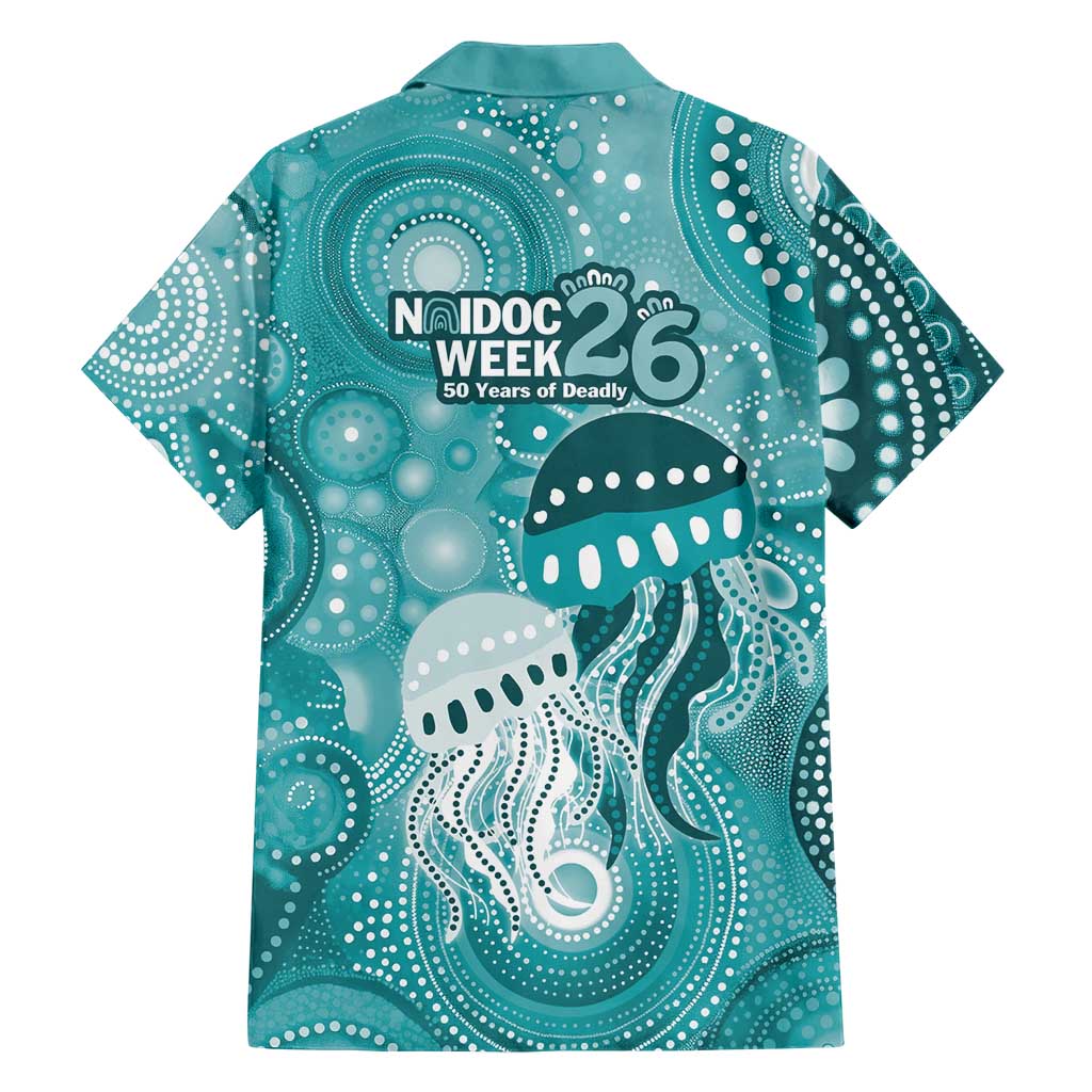 NAIDOC Deadly 50 Years Family Matching Long Sleeve Bodycon Dress and Hawaiian Shirt Jellyfish Aboriginal Culture Inspired Turquoise