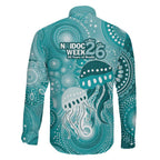 NAIDOC Deadly 50 Years Family Matching Mermaid Dress and Hawaiian Shirt Jellyfish Aboriginal Culture Inspired Turquoise