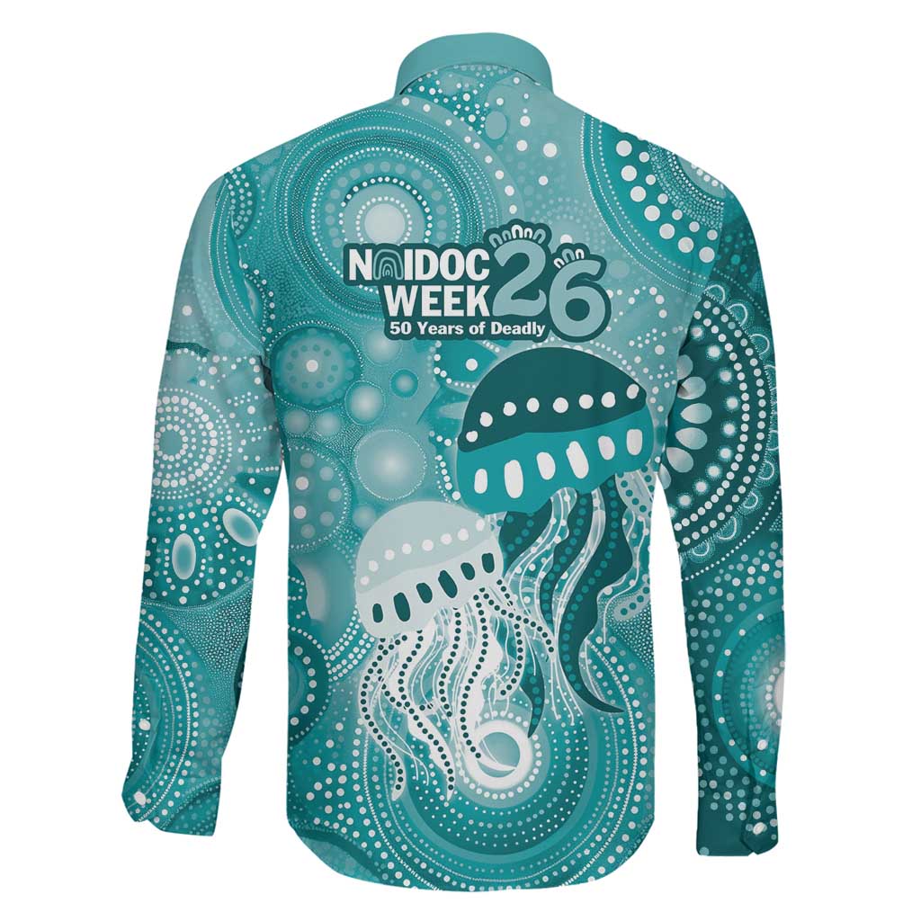 NAIDOC Deadly 50 Years Family Matching Off Shoulder Maxi Dress and Hawaiian Shirt Jellyfish Aboriginal Culture Inspired Turquoise