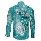 NAIDOC Deadly 50 Years Family Matching Short Sleeve Bodycon Dress and Hawaiian Shirt Jellyfish Aboriginal Culture Inspired Turquoise