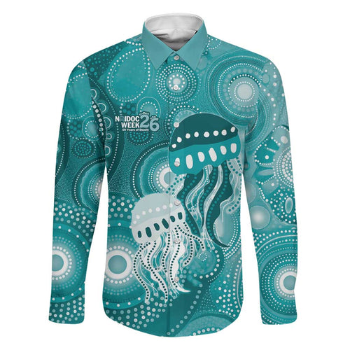 NAIDOC Deadly 50 Years Family Matching Summer Maxi Dress and Hawaiian Shirt Jellyfish Aboriginal Culture Inspired Turquoise