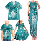 NAIDOC Deadly 50 Years Family Matching Tank Maxi Dress and Hawaiian Shirt Jellyfish Aboriginal Culture Inspired Turquoise