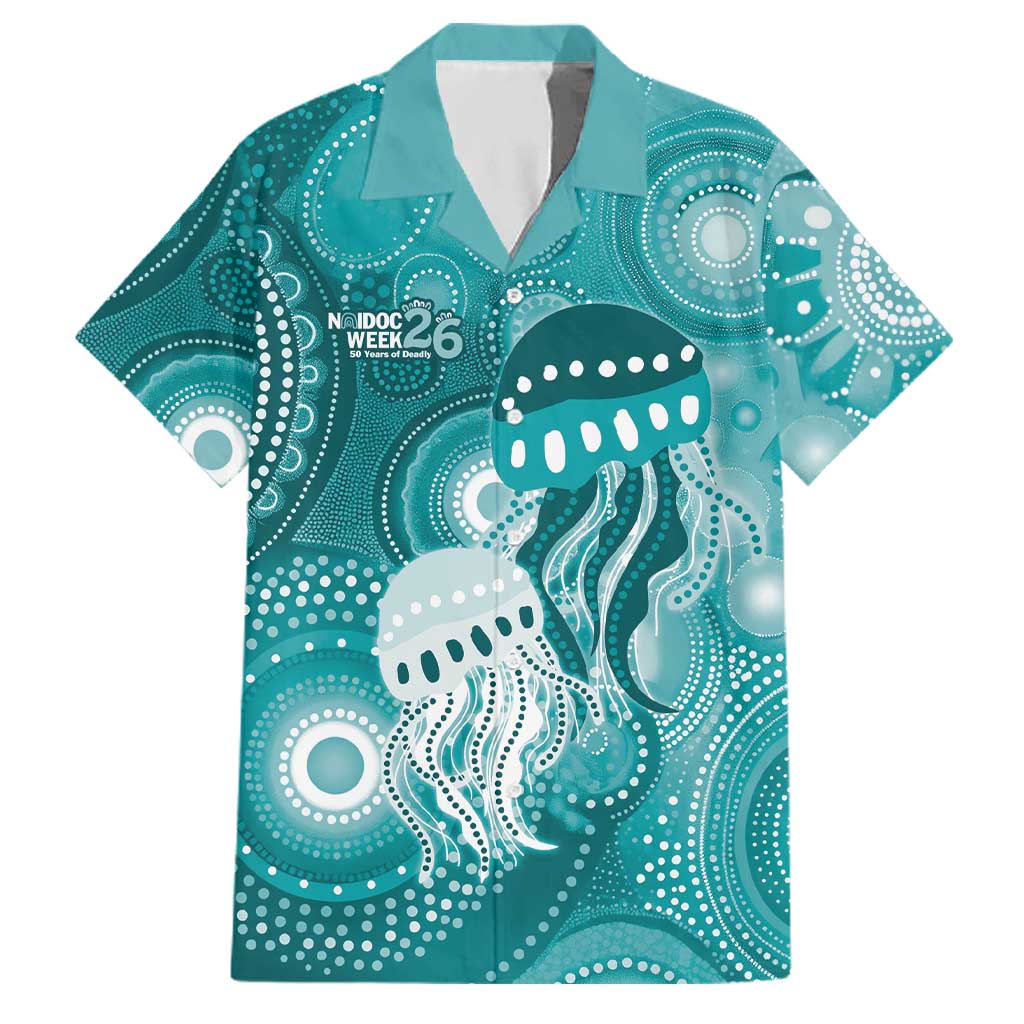 NAIDOC Deadly 50 Years Family Matching Tank Maxi Dress and Hawaiian Shirt Jellyfish Aboriginal Culture Inspired Turquoise