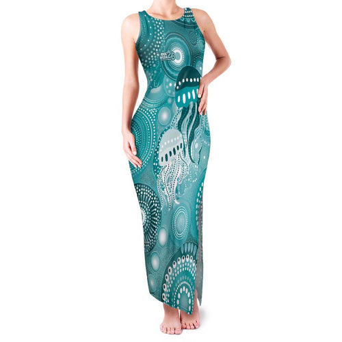 NAIDOC Deadly 50 Years Family Matching Tank Maxi Dress and Hawaiian Shirt Jellyfish Aboriginal Culture Inspired Turquoise