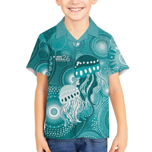 NAIDOC Deadly 50 Years Family Matching Tank Maxi Dress and Hawaiian Shirt Jellyfish Aboriginal Culture Inspired Turquoise