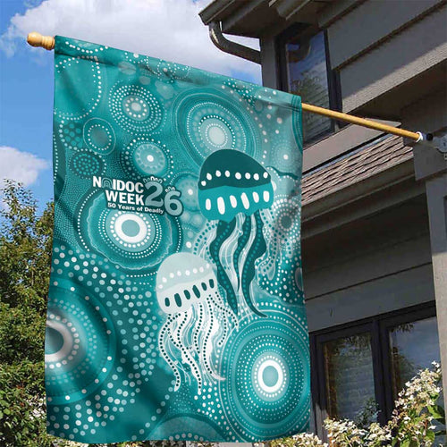 NAIDOC Deadly 50 Years Garden Flag Jellyfish Aboriginal Culture Inspired Turquoise