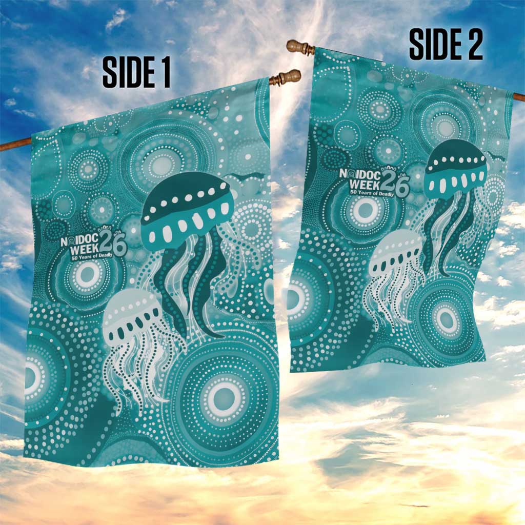 NAIDOC Deadly 50 Years Garden Flag Jellyfish Aboriginal Culture Inspired Turquoise