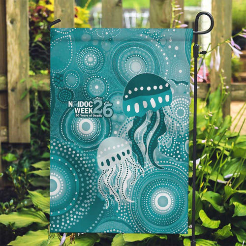 NAIDOC Deadly 50 Years Garden Flag Jellyfish Aboriginal Culture Inspired Turquoise