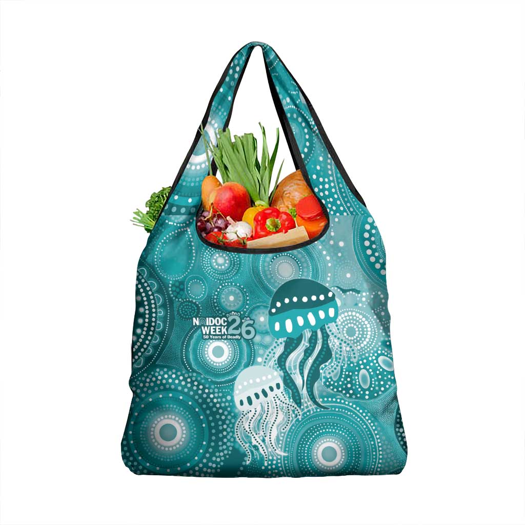 NAIDOC Deadly 50 Years Grocery Bag Jellyfish Aboriginal Culture Inspired Turquoise