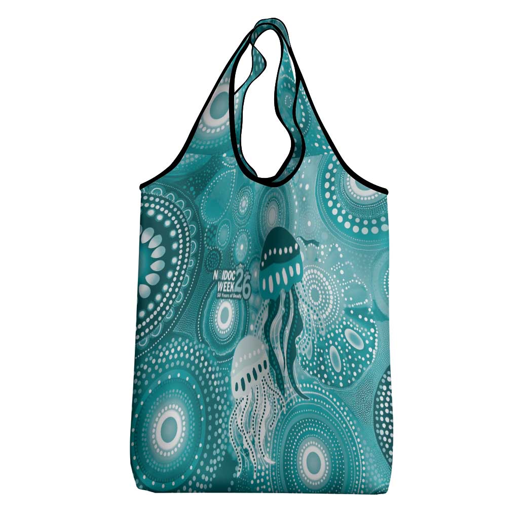 NAIDOC Deadly 50 Years Grocery Bag Jellyfish Aboriginal Culture Inspired Turquoise