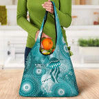 NAIDOC Deadly 50 Years Grocery Bag Jellyfish Aboriginal Culture Inspired Turquoise