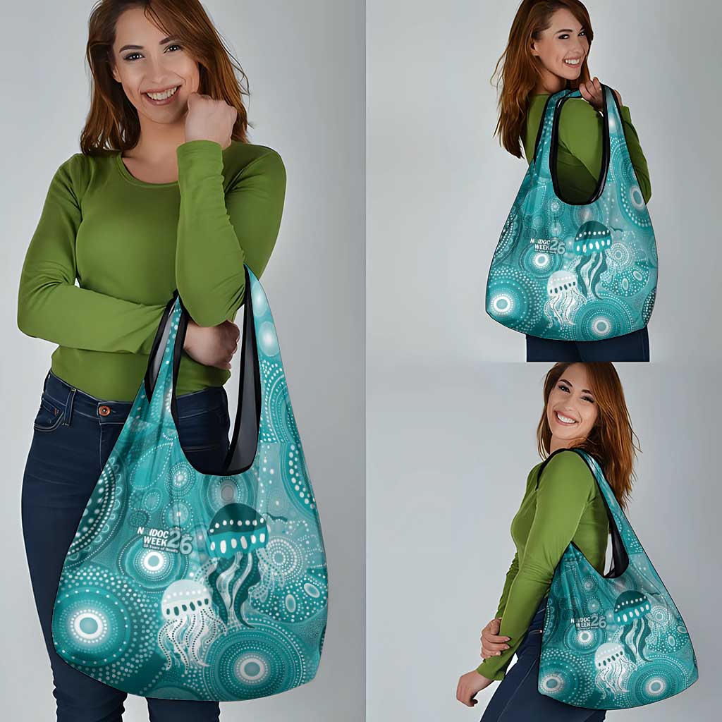 NAIDOC Deadly 50 Years Grocery Bag Jellyfish Aboriginal Culture Inspired Turquoise