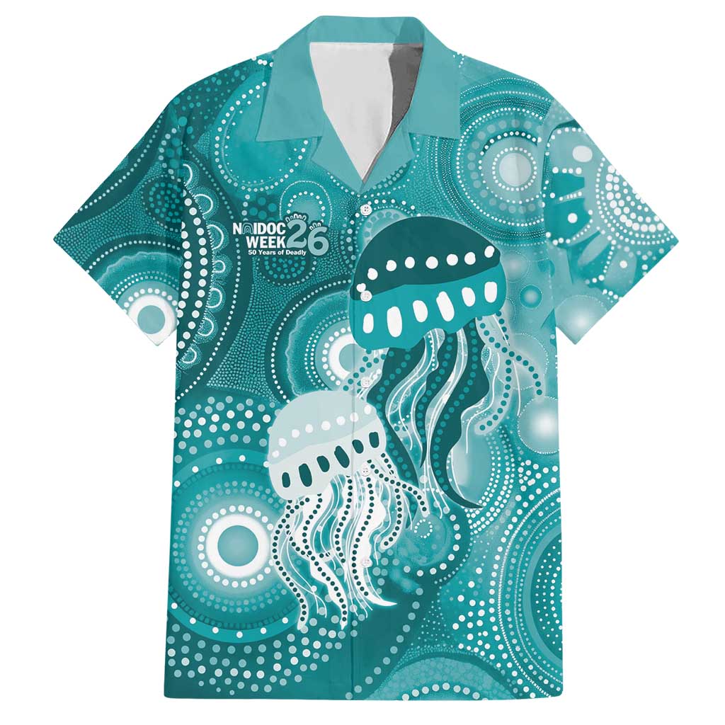 NAIDOC Deadly 50 Years Hawaiian Shirt Jellyfish Aboriginal Culture Inspired Turquoise