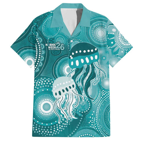 NAIDOC Deadly 50 Years Hawaiian Shirt Jellyfish Aboriginal Culture Inspired Turquoise