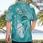NAIDOC Deadly 50 Years Hawaiian Shirt Jellyfish Aboriginal Culture Inspired Turquoise