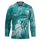 NAIDOC Deadly 50 Years Hockey Jersey Jellyfish Aboriginal Culture Inspired Turquoise