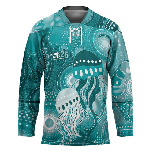 NAIDOC Deadly 50 Years Hockey Jersey Jellyfish Aboriginal Culture Inspired Turquoise