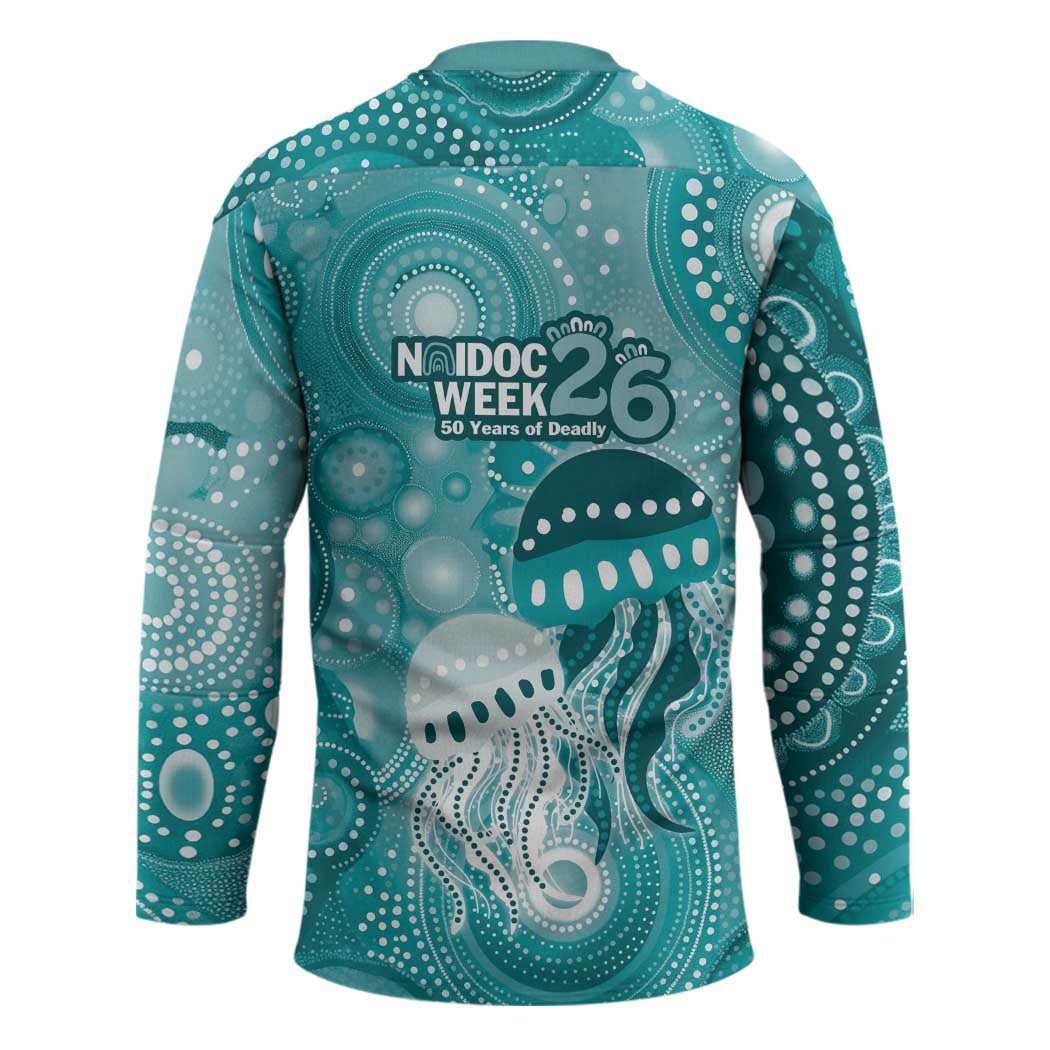 NAIDOC Deadly 50 Years Hockey Jersey Jellyfish Aboriginal Culture Inspired Turquoise