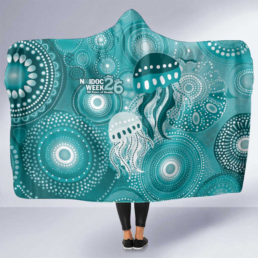 NAIDOC Deadly 50 Years Hooded Blanket Jellyfish Aboriginal Culture Inspired Turquoise