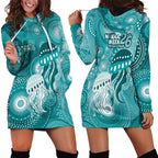 NAIDOC Deadly 50 Years Hoodie Dress Jellyfish Aboriginal Culture Inspired Turquoise