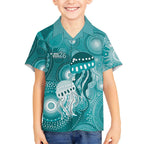 NAIDOC Deadly 50 Years Kid Hawaiian Shirt Jellyfish Aboriginal Culture Inspired Turquoise
