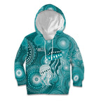 NAIDOC Deadly 50 Years Kid Hoodie Jellyfish Aboriginal Culture Inspired Turquoise