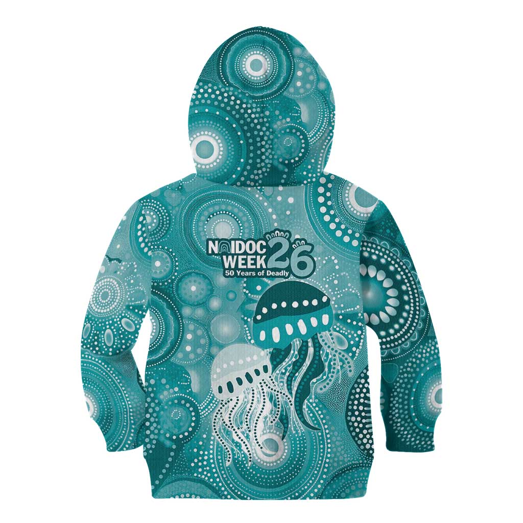 NAIDOC Deadly 50 Years Kid Hoodie Jellyfish Aboriginal Culture Inspired Turquoise
