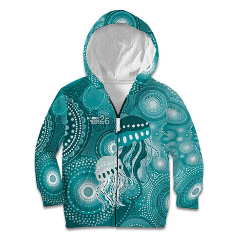 NAIDOC Deadly 50 Years Kid Hoodie Jellyfish Aboriginal Culture Inspired Turquoise