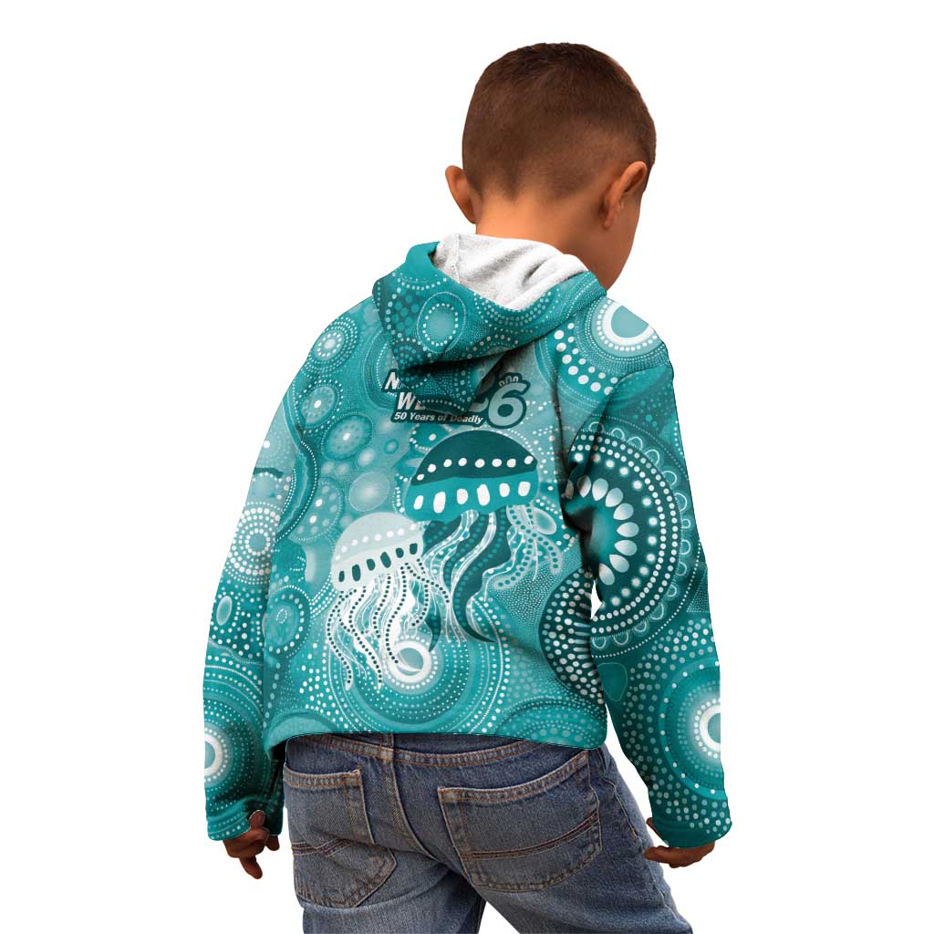 NAIDOC Deadly 50 Years Kid Hoodie Jellyfish Aboriginal Culture Inspired Turquoise