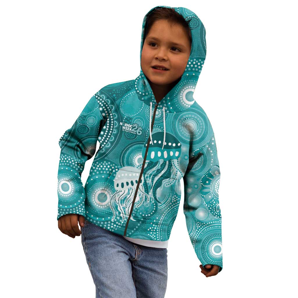 NAIDOC Deadly 50 Years Kid Hoodie Jellyfish Aboriginal Culture Inspired Turquoise