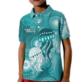 NAIDOC Deadly 50 Years Kid Polo Shirt Jellyfish Aboriginal Culture Inspired Turquoise
