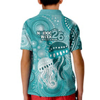 NAIDOC Deadly 50 Years Kid Polo Shirt Jellyfish Aboriginal Culture Inspired Turquoise