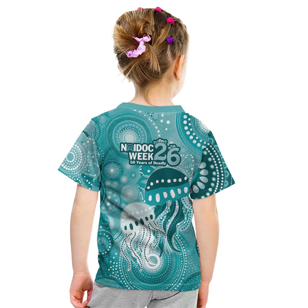 NAIDOC Deadly 50 Years Kid T Shirt Jellyfish Aboriginal Culture Inspired Turquoise
