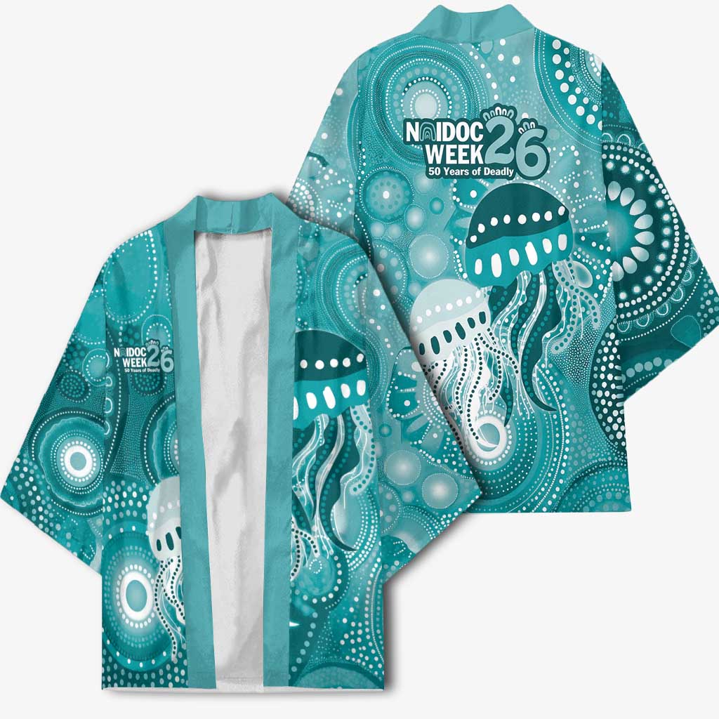 NAIDOC Deadly 50 Years Kimono Jellyfish Aboriginal Culture Inspired Turquoise
