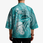 NAIDOC Deadly 50 Years Kimono Jellyfish Aboriginal Culture Inspired Turquoise