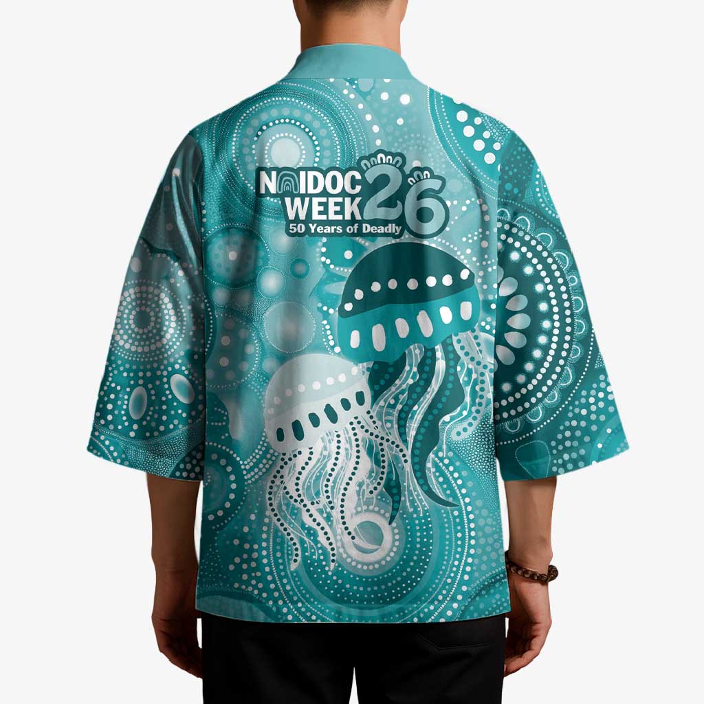 NAIDOC Deadly 50 Years Kimono Jellyfish Aboriginal Culture Inspired Turquoise
