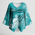 NAIDOC Deadly 50 Years Kimono Sleeve Blouse Jellyfish Aboriginal Culture Inspired Turquoise