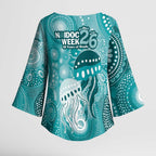 NAIDOC Deadly 50 Years Kimono Sleeve Blouse Jellyfish Aboriginal Culture Inspired Turquoise